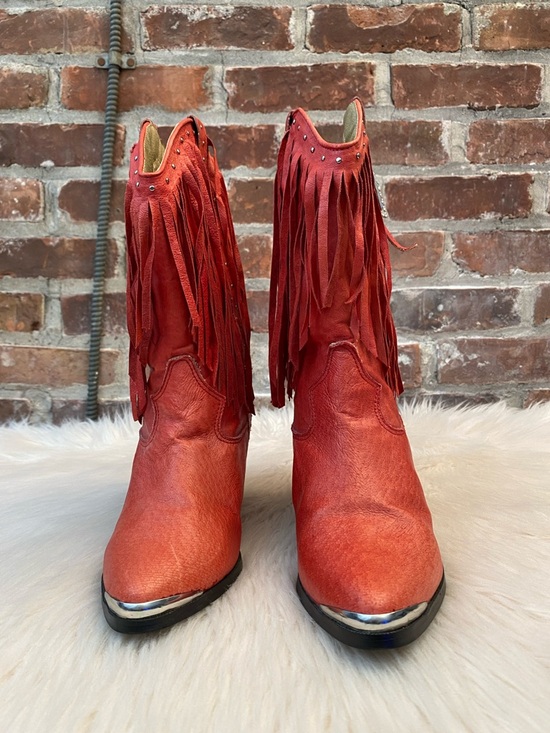 Dingo Red Fringe Bohemian Cowboy Boots, Size 7 - Picture 3 of 15